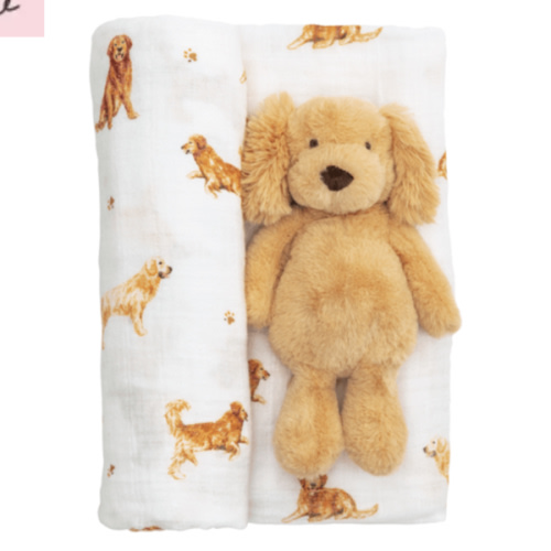 Retriever Swaddle And Rattle Set