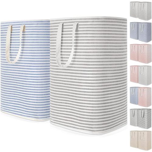 Lifewit 2 Pack Laundry Basket 80L Each, Collapsible Clothes Hamper with Reinforced Handles, Freestanding Waterproof Design for Bedroom and Laundry Room, Grey&Blue 160L Total