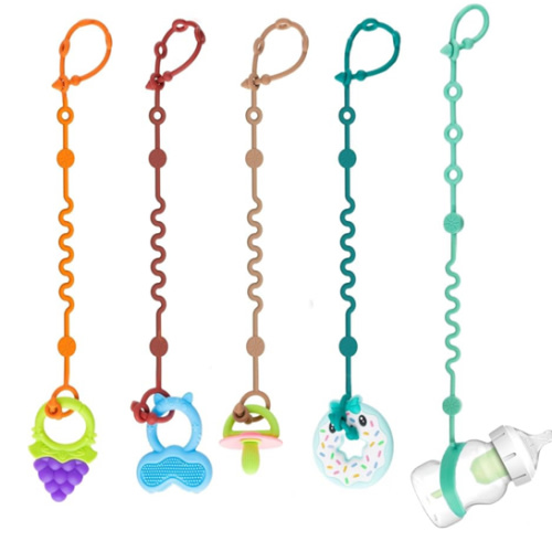 Toy Straps for Baby, 5pcs Adjustable Toy Holder for Stroller Accessories, Silicone Tether Pacifier Clip, No Throw Travel Essential Leash for High Chair, Car Seat (5-Pack)