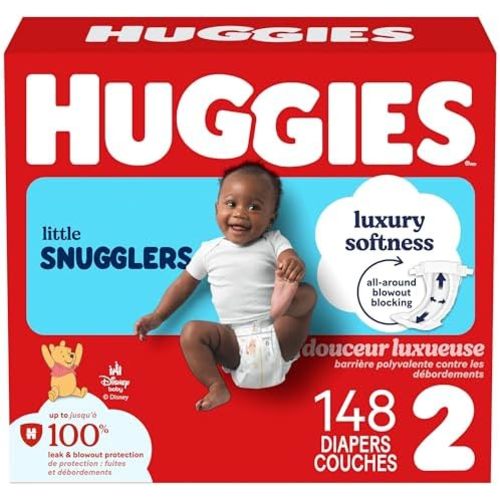 HUGGIES Little Snugglers Baby Diapers, Size 2, 12-18 Lb., 148 Count