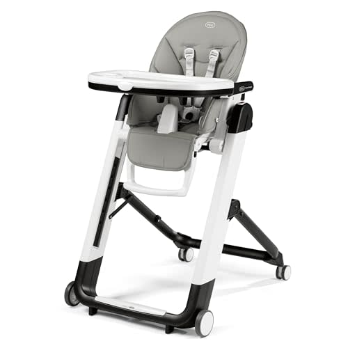 PEG Siesta, Grow With Baby Folding High Chair & Recliner, Ice (Grey) | Height Adjustable, Quick Clean & Easy Push Wheels For Babies & Toddlers, Made in Italy