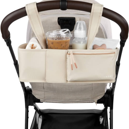 Skip Hop Ultimate Stroller Organizer Universal Fit with Adjustable Straps, Magnetic Flaps and Convertible Design That fits 40 oz. Tumblers, Oat