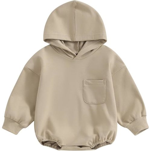 Thorn Tree Newborn Baby Boys Hooded Sweatshirt Long Sleeve Solid Romper Infant Baby Fall Winter Spring Outfits
