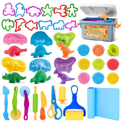 jhtigre Play Dough Tools Set, 37pcs with Storage Box, Mat, Stamp