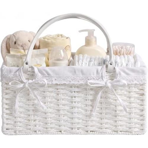 Yecaye Large Baby Diaper Caddy Organizer, Paper Rope Storage Baskets, White