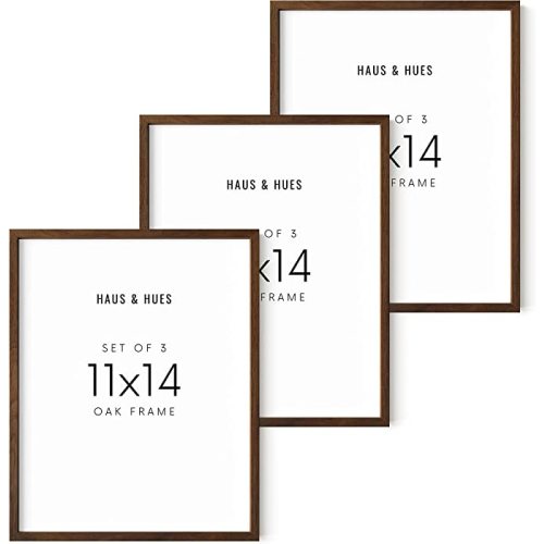 HAUS AND HUES Walnut Wood Picture Frame Set of 3 - 11x14 Inch, Rustic Wall Frames for Gallery Collage