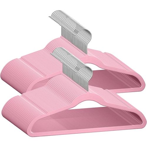 50 Premium Baby Velvet Hangers - 11.8 Inches Non-Slip & Ultra-Slim Baby Hangers for Space-Saving & Children Clothes - 360 Swivel Hook, Strong & Durable Infant & Toddler Clothes Hanger - Pink