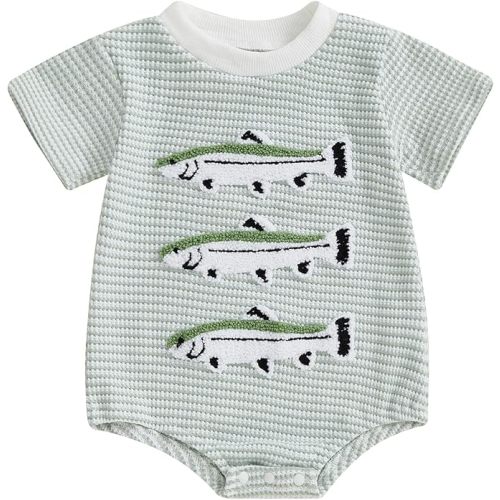 VISGOGO Unisex Baby Boy Girl Striped Romper Waffle Short Sleeve Bubble Oversized Romper Bodysuit Summer Onesie Clothes