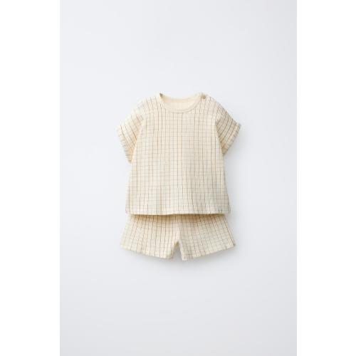 PLAID WAFFLE SHIRT AND BERMUDA SET - Ecru | ZARA United States