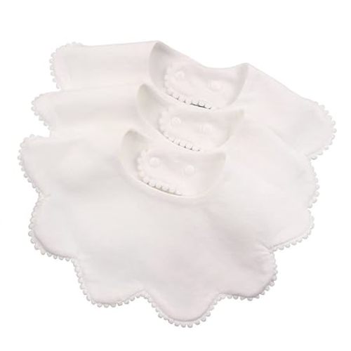 3 PCS White Flower Baby Bibs Infant Burp Clothes for Baby Girls Saliva Towel Cotton Infant Toddler Girls Bibs (3PCS-White)