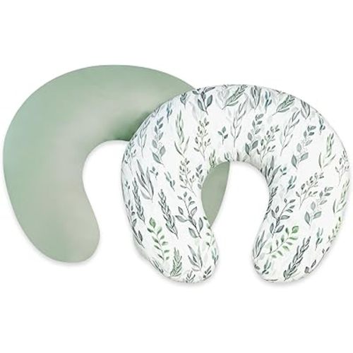 DILIMI 2 Pack Nursing Pillow Cover, Stretchy Removable Case for Breastfeeding Pillows, Ultra Soft Comfortable Slipcover for Baby Girl and Boy, Green Leaf