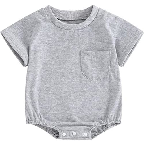 Baby Boy Girl Bubble Romper Solid Color Short Sleeve Bodysuit Oversized T-Shirt Tops Newborn Summer Clothes