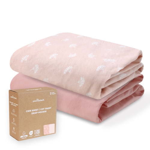 The Peanutshell Organic Cotton Baby Crib Sheets for Boys and Girls, Pink Bouquet Solid Pink, 2 Pack
