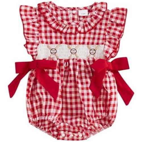 My First Christmas Baby Girl Outfit Infant Plaid Bubble Romper Shamrock Embroidery Irish Day Spring Clothes