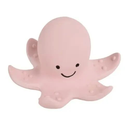 Tikiri Toys Natural Organic Rubber Teether, Rattle & Bath Toy in Octopus - Organic Bunny