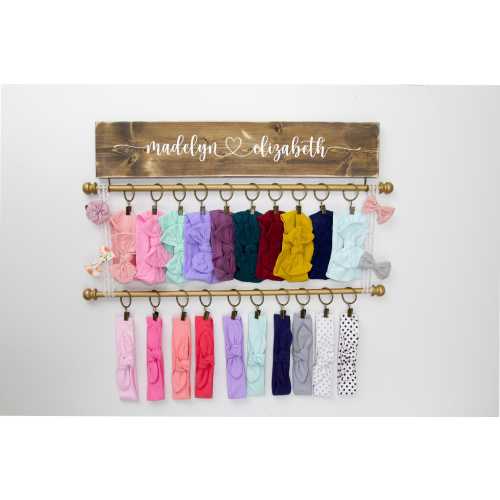 Headband and Bow Holder Bundle, Personalized Cascading 1, 2, 3, or 4 Rod Holder with Lace, Girl Nursery Decor, Baby Shower Gift