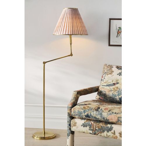 Lee Ruched Articulating Printed Shade Brass Floor Lamp