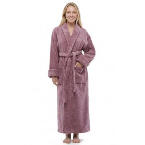 ESKYMODE Womens Cotton Bathrobe, Ankle Length Long Women’s Terry Cloth Towel Bath Robe , Plum , Large-X-Large