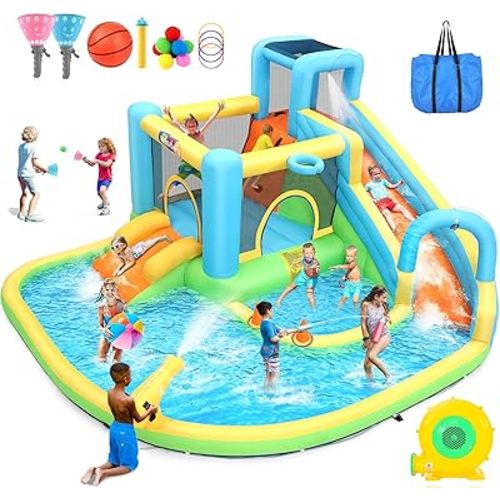 Whubefy Inflatable Bounce House Water Slide for Big Kids, 13 in 1 Indoor Outdoor Bouncehouse Bouncy Castle for Kids 3-6, Water Slide Bounce House with Splash Pool, Ball Pit, Jump Area for Backyard Fun