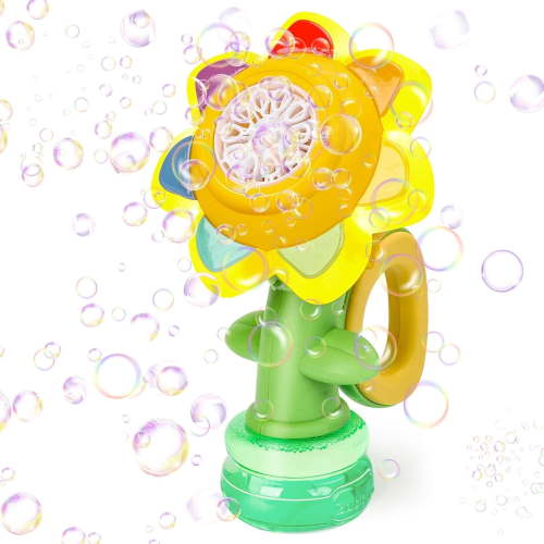 Sunflower Bubble Machine for Bath, Rechargeable Automatic Bubble Maker with LED Lights, Dancing Bubble Blower with 3 Modes, Leak-Proof Tank, Includes 10 Pack Bubble Solution for Bathroom & Party Use