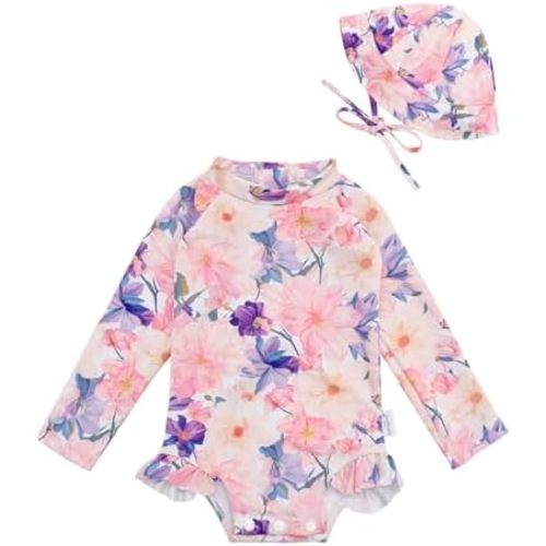 babygoal Baby Girls Long Sleeve One Piece Rash Guard Swimsuit with Zipper, UPF 50+ Sun Protection