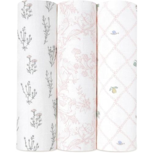 aden + anais Silky Soft Swaddle Blanket, Boutique Muslin Blankets for Girls & Boys, Baby Receiving Swaddles, Ideal Newborn & Infant Swaddling Set, Perfect Shower Gifts, 3 Pack, French Floral