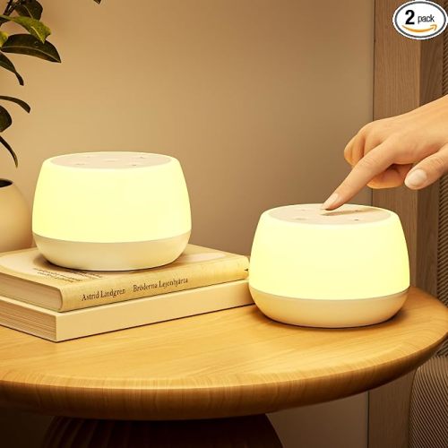 Night Light Set of 2, Touch Lamp for Baby Nursery Stepless Dimmable, USB Rechargeable Battery Operated Lamp with 3 Modes & 9 Colors Changing, Portable Baby Night Light with Timing & Memory