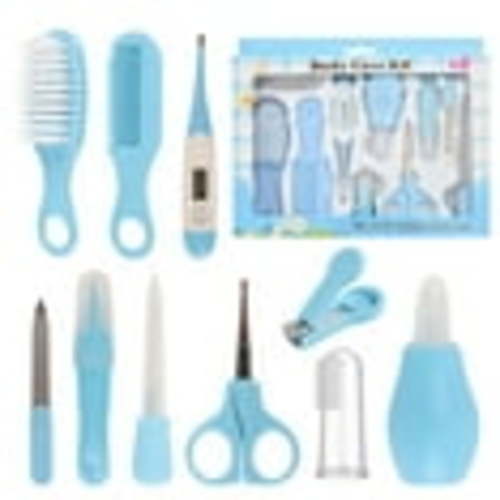 BUSATIA 10 in 1 Baby Healthcare and Grooming Kit,Safety Newborn Nursery Care Set, with Hair Brush Comb,Nail Clipper,Thermometer,Pacifier Clip,Nasal Aspirator for Newborn Infant Baby-Blue