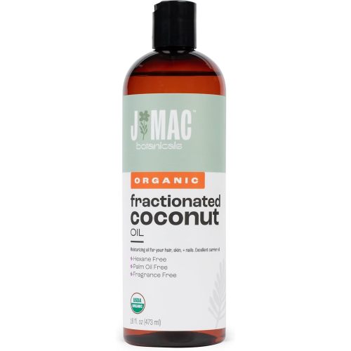 J MAC BOTANICALS, Organic Fractionated Coconut Oil (16 Oz.) Carrier oil for diluting essential oils, leave in conditioner for dry damaged hair, skin, massage