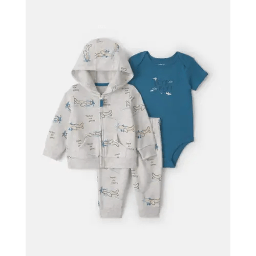 Baby Boy 3-Piece 'Lets Fly' Airplane Fleece Layering Set - Blue/White | Carter's