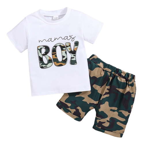 ANINEO Toddler Baby Boy Summer Clothes Mamas Little Boy Short Sleeve T-Shirt Tops Rolled Stretch Shorts Sets 2PCS Outfits 6-9 Months