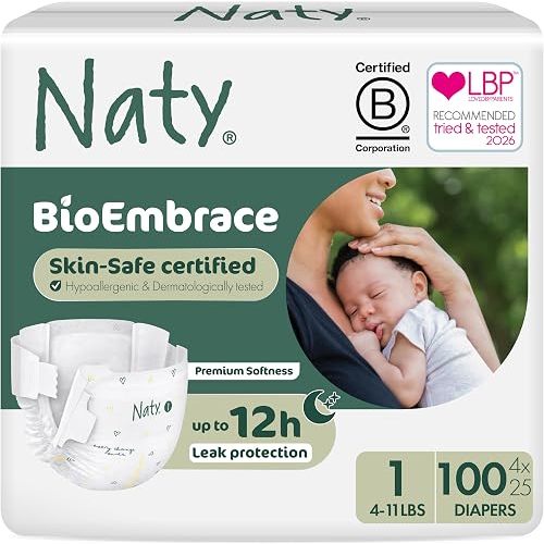 Naty BioEmbrace Baby Newborn Diapers, Size 1 (4–11 lbs), 100 Count