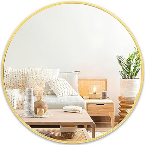 Fabuday Gold Circle Mirror for Bathroom - Small 18 Inch Round Mirror for Wall Decor with Golden Matte Frame, Living Room, Bedroom, Entryway Circular Mirrors