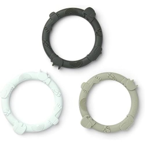 Loulou Lollipop Baby Teether Ring Set, 3 Pack Food-Grade Silicone, Sage Green