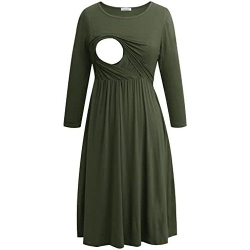 Smallshow Women's Maternity Nursing Dress 3/4 Sleeve Dress for Breastfeeding