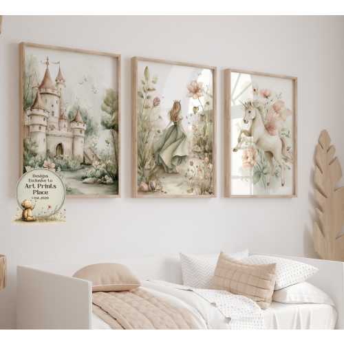 Enchanted Princess & Unicorn Prints, Fairy Tale Whimsical Prints, Girls Room Posters, Magical Woodland, Fantasy Ethereal Wall Art