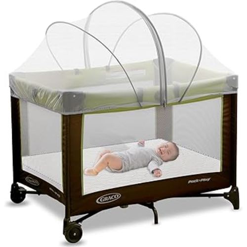 Pack N Play Tent Cover - Bassinet Cover for Pack N Play/Travel Crib/Mini Crib/Playpen, Bassinet Mosquito Net Cover with Two-Way Zippers (White-Large)