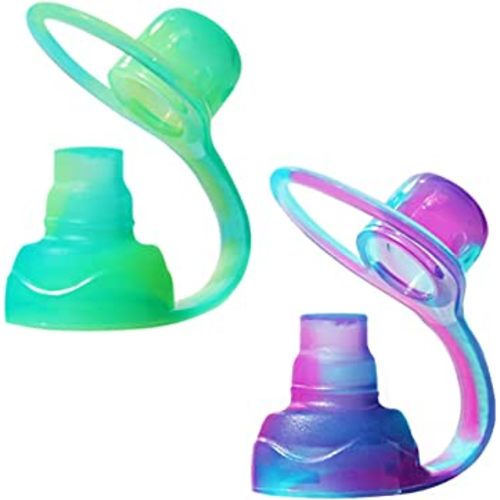 ChooMee SoftSip Food Pouch Top | Baby Led Weaning | No Spill Flow Control Valve, Protects Childs Mouth, 100% Silicone, BPA Free | 2CT Green Purple Swirl