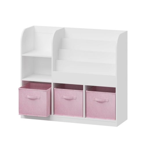 FONTOI Decorative Bookshelf, Kids Bookcase with 3 Collapsible Fabric Drawers, Toy Storage Organizer for Kids' Room Nursery, Pink, 11.8"*31.5"*36.2"
