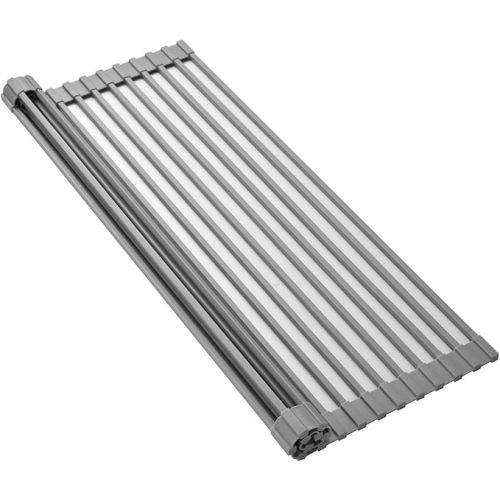 Roll Up Dish Drying Rack,Silicone-Coated Steel,20.8x13.2in | Over-sink rack,18 silicone-coated stainless steel rods,44 lb capacity,450°F heat resistance,roll-up storage