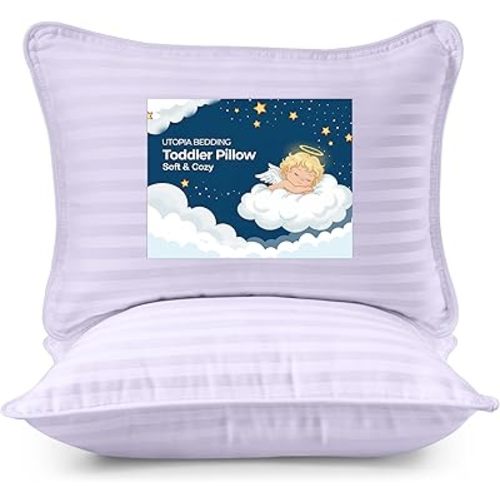 Utopia Bedding Toddler Pillow (Lavendar, 2 Pack), 13x18 Small Kids Pillow for Sleeping, Soft and Breathable Cotton Blend Shell, Ideal for Toddler Bed and Travel (Intended for Age 2 and up)