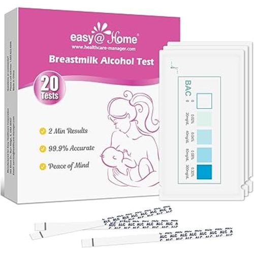 Easy@Home Breastmilk Alcohol Test Strips, at Home Alcohol Test for Breastfeeding and Lactation Milk Testing, Give Nursing Mothers Clarity, Easy, Quick and Precise Detection, EBA-20T, 20-Pack