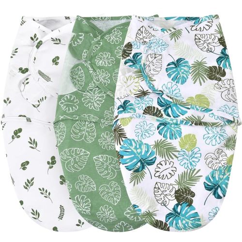 david's kids 100% Cotton 3 Pack Baby Swaddle Wrap for 0-3 Months, Soft Breathable Swaddle Blanket for Newborn Infant, Adjustable Baby Wrap Sleep Sacks for Boys Girls, Newborn Essentials, Leaf