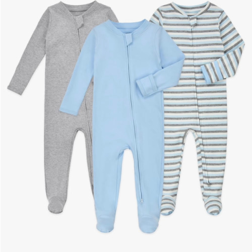 Aablexema Baby Footie Pajamas with Mittens - 3Pcs Infant Cotton Footed One Piece Sleepwear Outfits