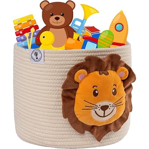 Storage Basket Baby Lion -10"x12"- Charming Cotton Rope Nursery Basket, Laundry Basket for Boys & Girls, Cute Basket for Lion Nursery Decor and Toy Baskets for Kids Room, Nursery Storage
