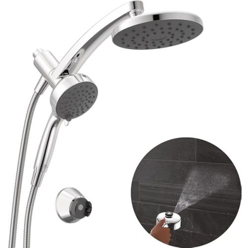 Delta 6-Setting PivotPro 3-in-1 Combination Shower Head with ProClean Spray, Chrome Round Shower Head Rainfall with Handheld Spray, 1.75 GPM, Chrome 75648