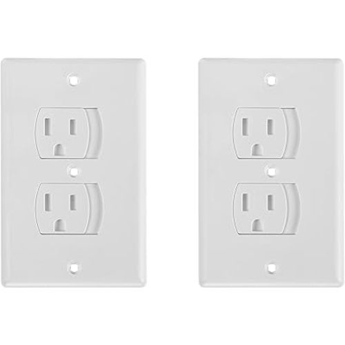 Bates- Self Closing Outlet Covers, 2.95" x 4.7", 2 Pack, White, Sliding Outlet Covers for Baby Proofing