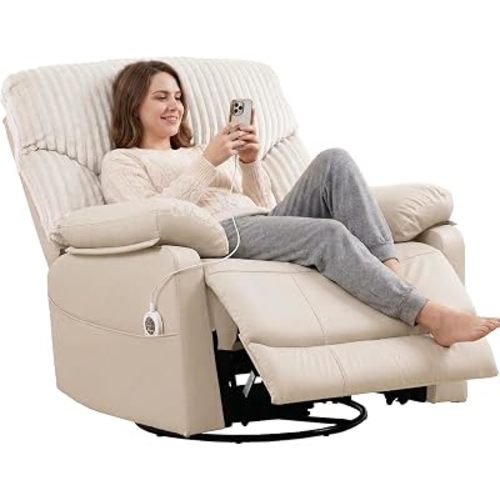 Electric Recliner with Massage and Heat, Swivel Rocking Chair Glide Rocker