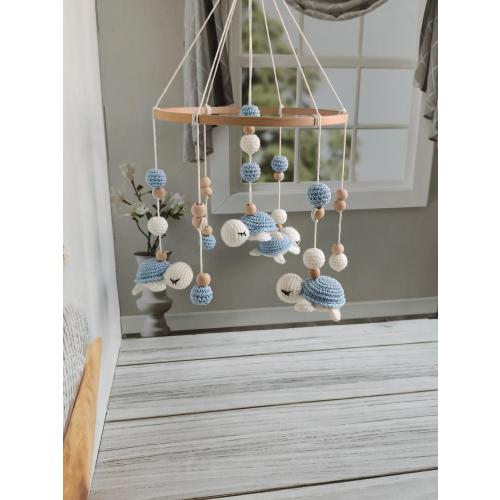 Crochet Turtle Baby Mobile, Neutral Nursery Decor, Boho Crib Mobile, ocean mobil