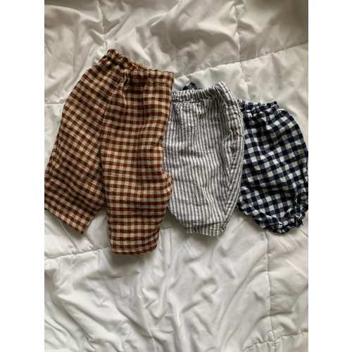 Handmade Baby Trousers, Linen Cotton Gingham Stripe, Gender Neutral Loose Fit